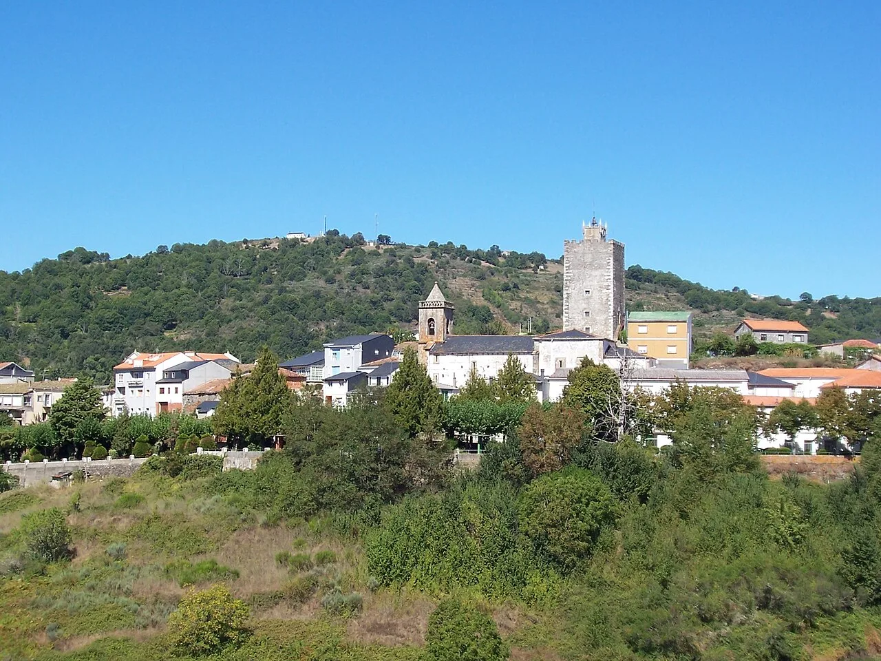 Blick auf den oberen Teil und die Burg in Viana do Bolo.