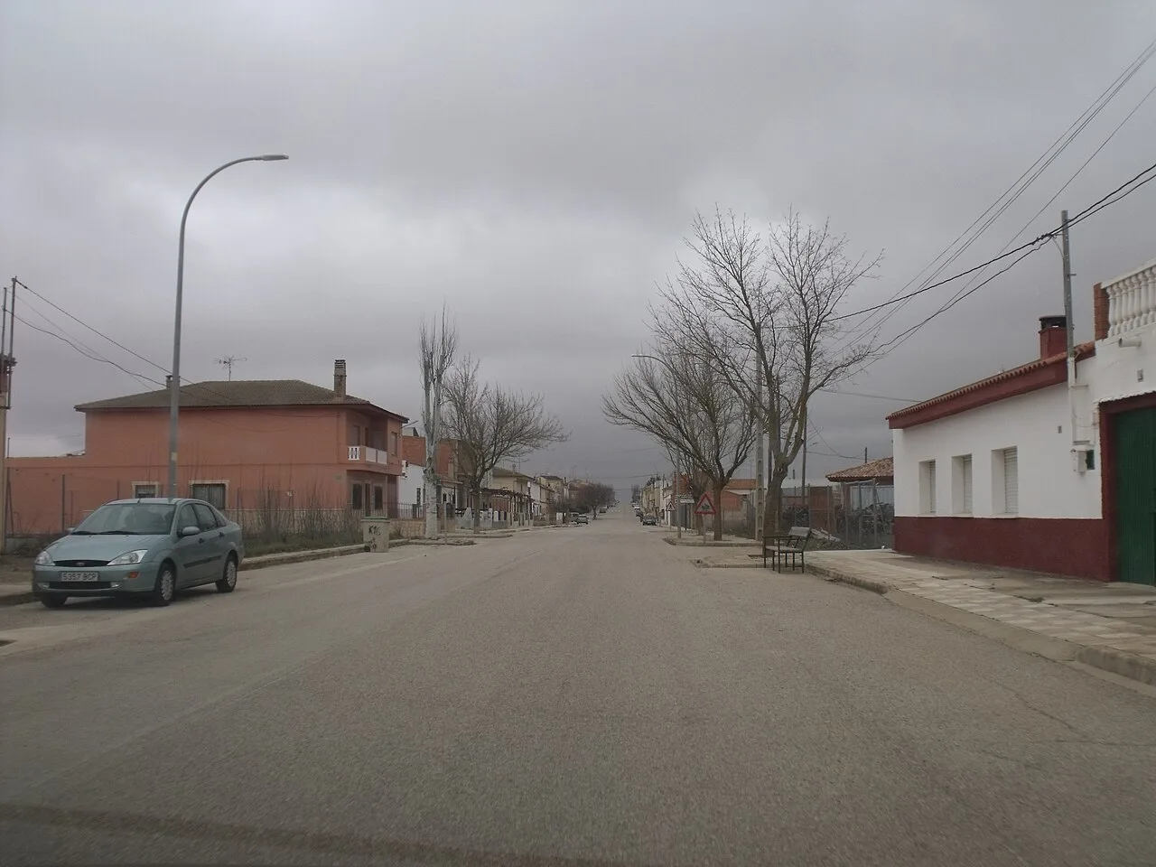 Ansicht einer Straße mit Bäumen und Häusern in El Herrumblar.
