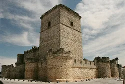 Stone castle towers and walls.