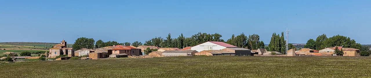 Rural landscape with houses and fields in Alpanseque, Soria.