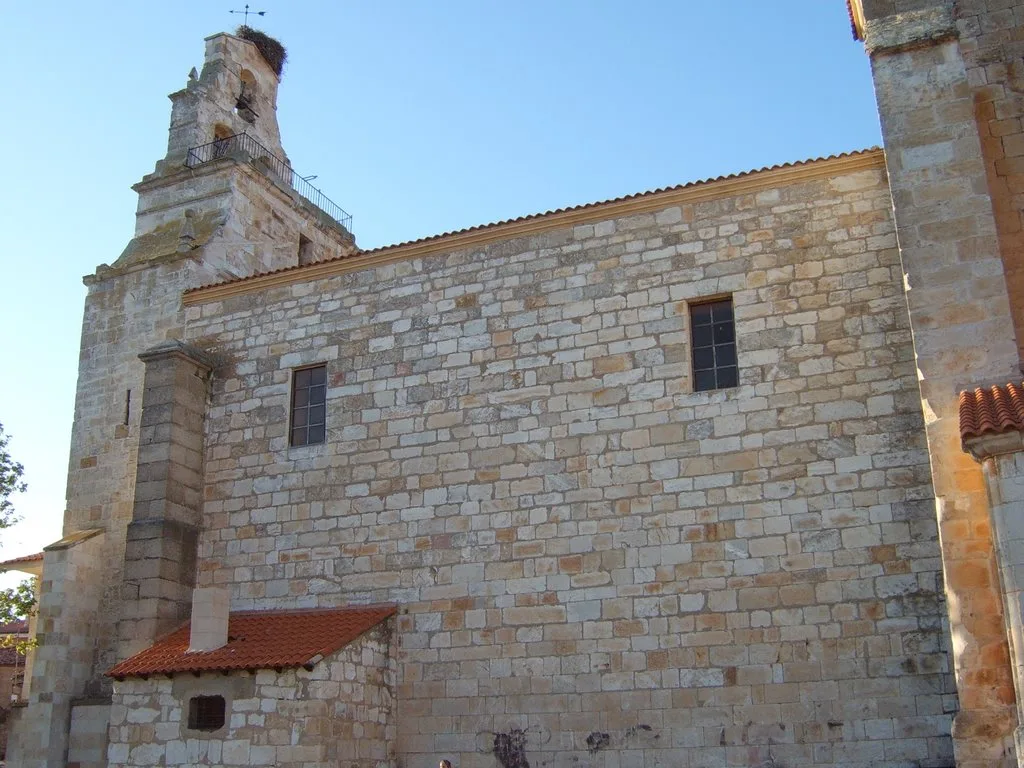 Stone parish church with tower in Almaraz de Duero, Zamora.