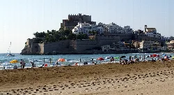 View of Peñíscola's castle and historic center from the beach.