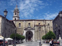 Facade and tower of Santa María la Real Church in Azcoitia.