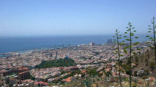 City, sea, and port view from a hill in Santa Cruz de Tenerife.