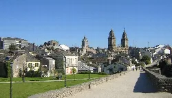 View of the city walls and cathedral of Lugo from the promenade.