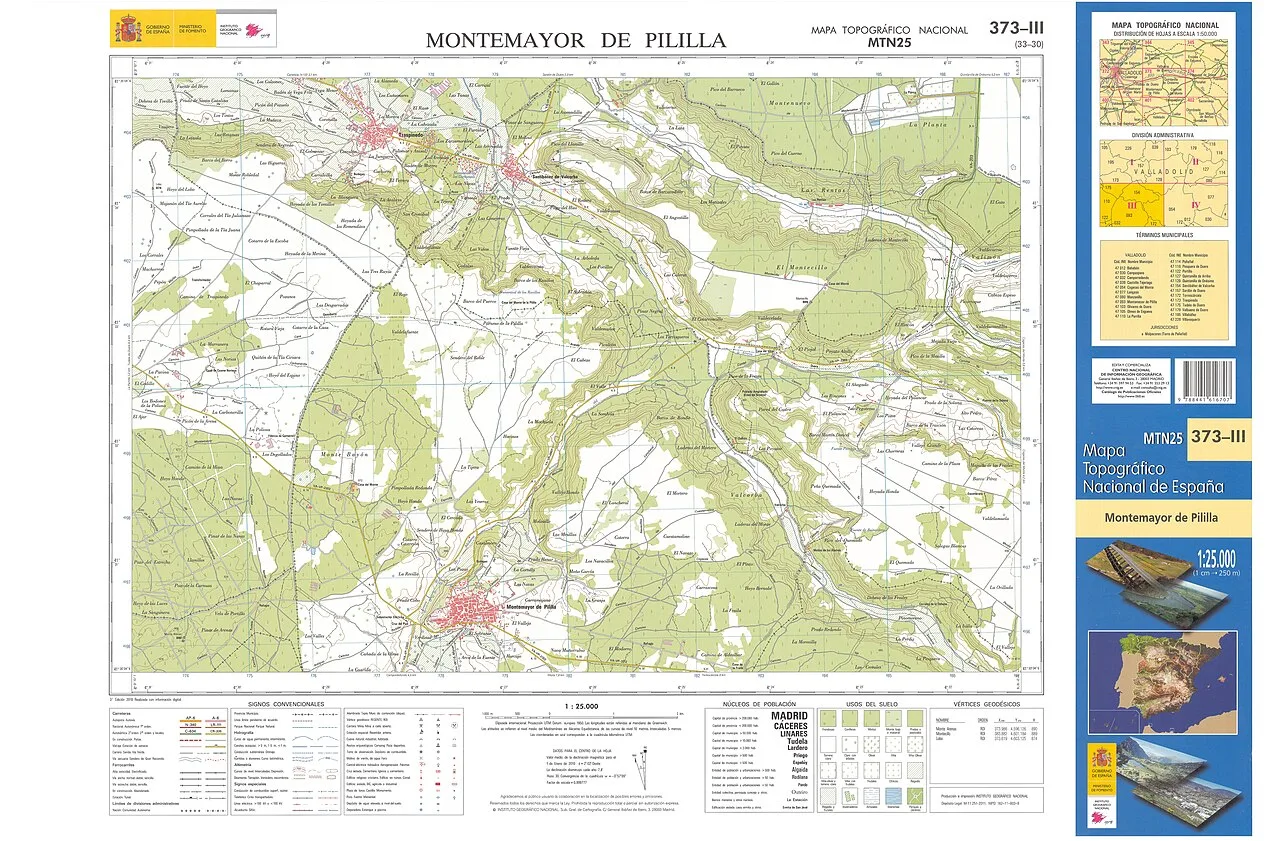 Fragmento 0373c3 del Mapa Topográfico Nacional de España del año 2010 a escala 1:25000 impreso y escaneado a 250 ppp. Se representa Montemayor de Pililla.