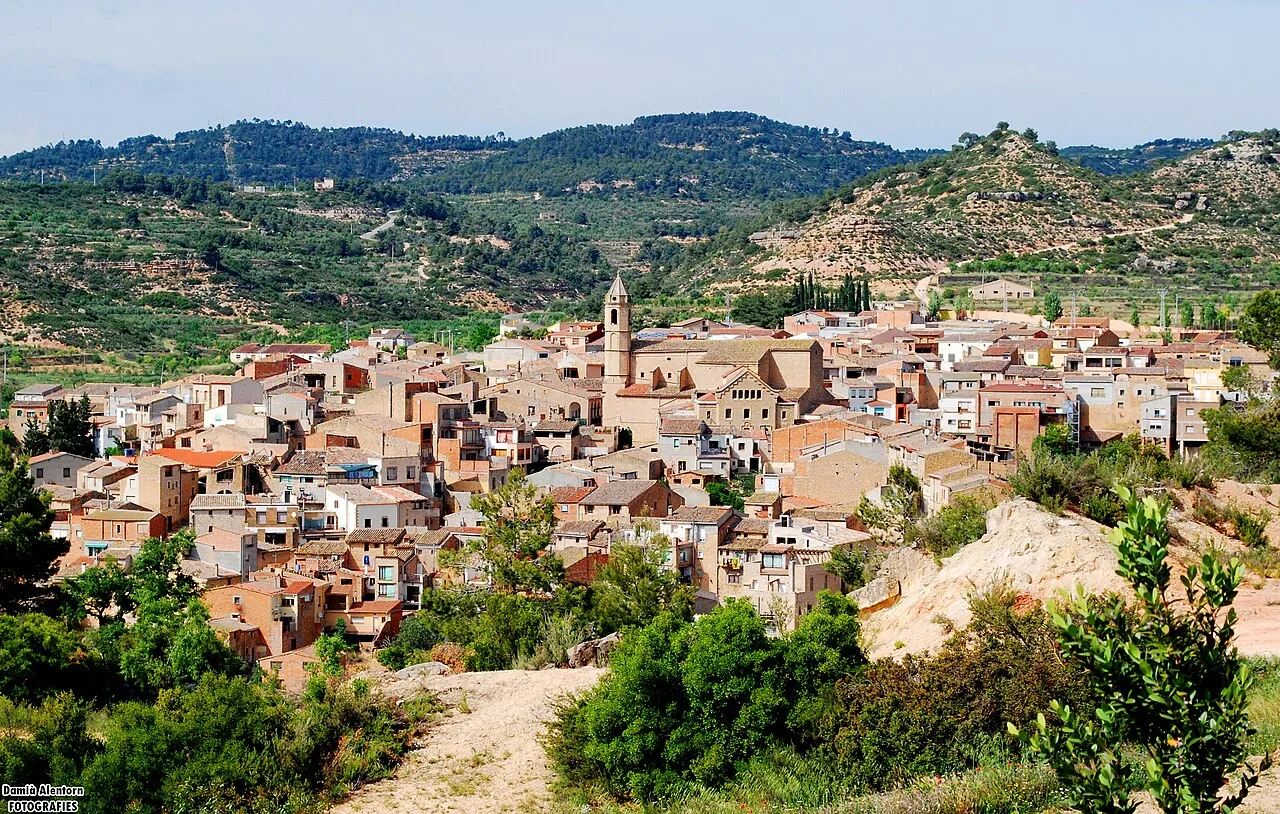 General view of the village of Cervià de les Garrigues, Lleida, Catalonia