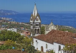 Church with tower and red tiled roof in La Victoria de Acentejo, Tenerife.