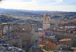 Ruins of the church with tower and walls in Camarillas