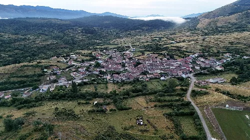 Aerial view of Huerta de Arriba in the Sierra de la Demanda, Burgos.