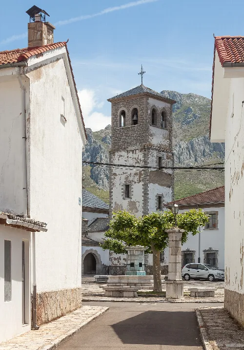 Bell tower of the church of Villamanín de la Tercia, León, Spain.