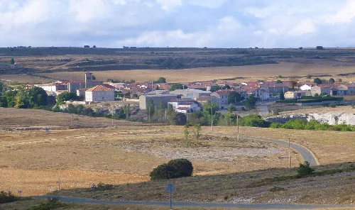 Rural landscape with houses and fields in Sargentes de la Lora.