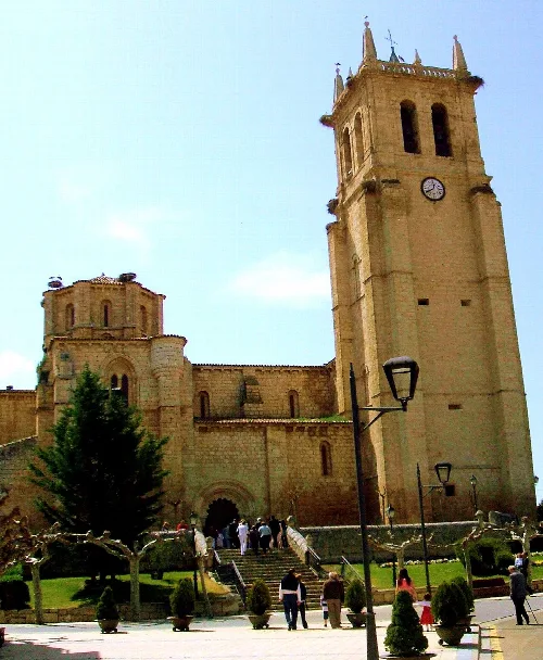 Church with tower and clock in Villamuriel de Cerrato, Palencia.