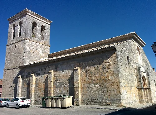 Stone church with tower in Castrillo de Onielo.