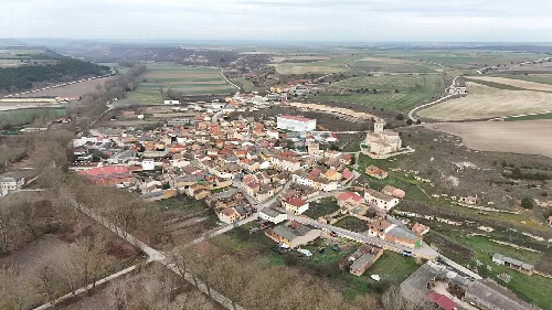 Aerial view of Cabañes de Esgueva, province of Burgos, Spain.