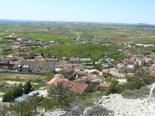 Aerial view of houses and fields in Gumiel de Mercado.