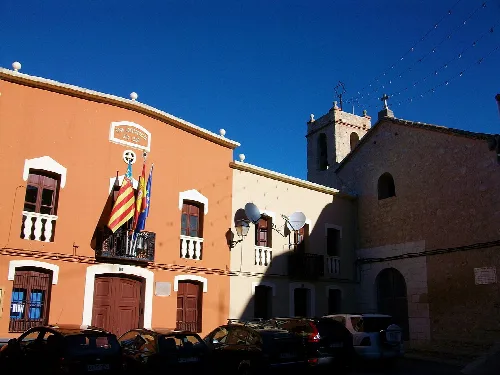 Ajuntament i església d'Alcalà de la Jovada, Vall d'Alcalà, Marina Alta.