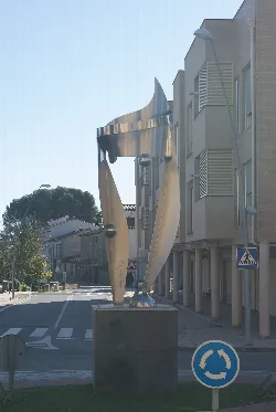 Modern metal sculpture on the street in Cascante, Navarre.