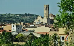 Church with bell tower in Sarral, Tarragona.