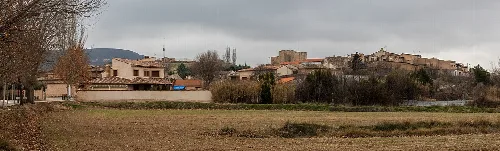 Landscape with houses and trees in Valdearenas, Guadalajara.