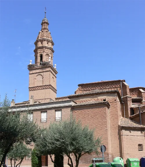 Brick tower of San Miguel Arcángel Church in Rincón de Soto.