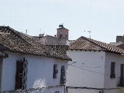 Rooftops and clock tower in Bolaños de Calatrava