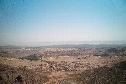 Panoramic view of Peracense from its castle, with the village and landscape in Teruel.
