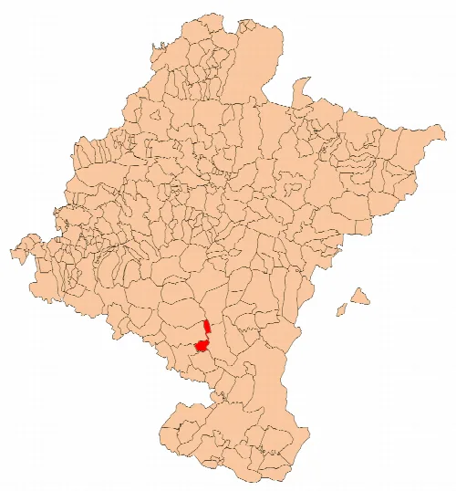 Marcilla resaltada en rojo en el mapa de Navarra.