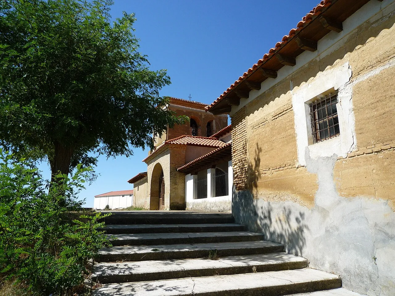 View of St. Martin church in Villarmentero de Campos, province of Palencia, Spain