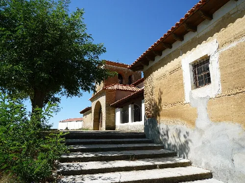 View of St. Martin church in Villarmentero de Campos, province of Palencia, Spain