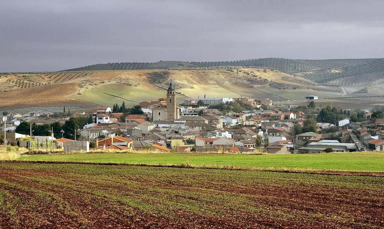 View of the village and fields on the outskirts of San Martín de Pusa.