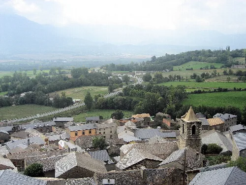 View of the town of Ger and the valley of Cerdanya, Catalonia.