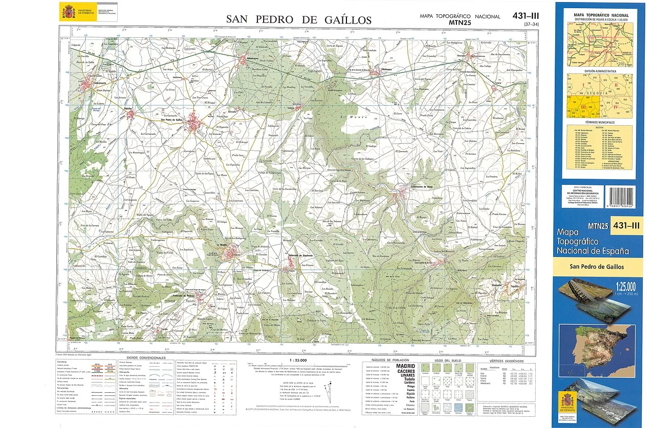 Fragmento 0431c3 del Mapa Topográfico Nacional de España del año 2008 a escala 1:25000 impreso y escaneado a 250 ppp. Se representa San Pedro de Gaillos.