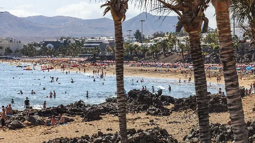 Beach of Puerto del Carmen, Tías, Lanzarote, The Canary Islands, Spain.