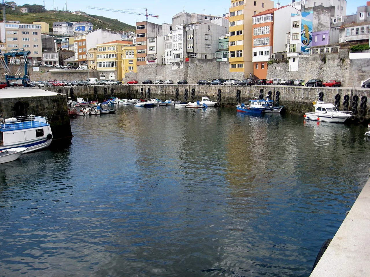 Harbor with boats and buildings in Malpica de Bergantiños.