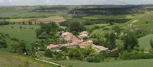 Panoramic view of houses and nature in Las Hormazas, Burgos.
