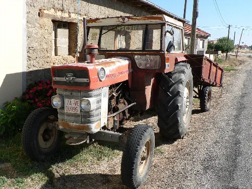 Massey Ferguson 165 Ebro tractor (year 1978), seen in Molezuelas de la Carballeda (Zamora, Spain), in August 2012