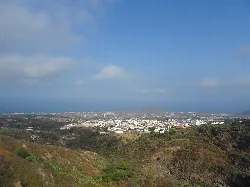 Landscape with city and green hills in Arafo, Tenerife.