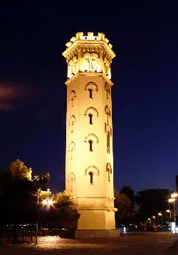 Night-lit Miranda Tower in Cornellá de Llobregat.