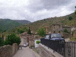 View of houses and mountains in Brieva de Cameros.