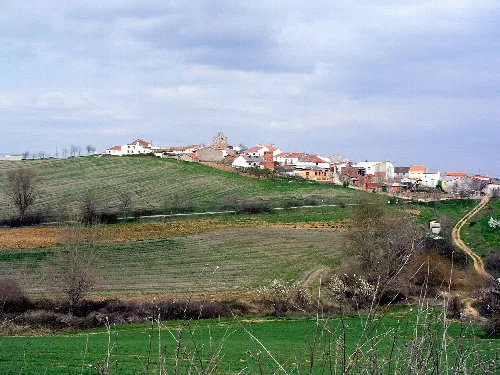 Puebla de Beleña, church, Guadalajara,  Spain. Distant view.