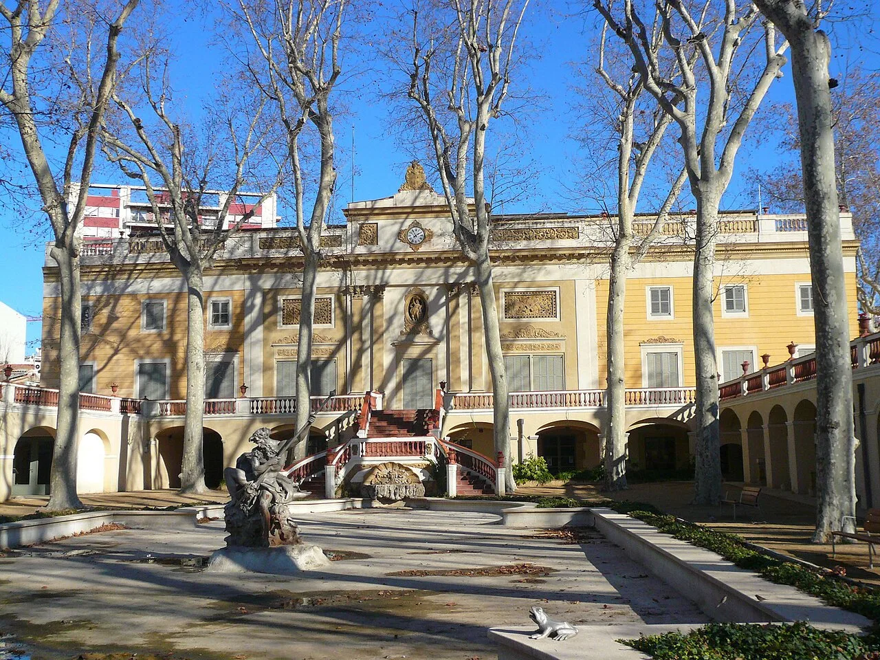 Palau Falguera with trees and courtyard in Sant Feliu de Llobregat.
