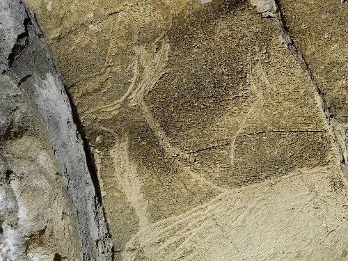 Fragment einer Höhlenmalerei mit einem Saiga-Antilope.
