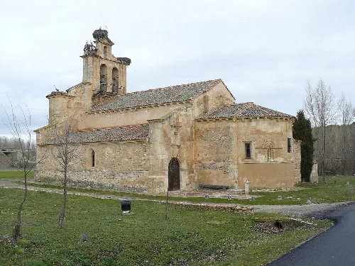 Stone church with bell tower in Castillejo de Mesleón.