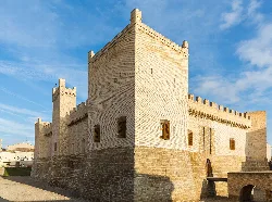 Stone castle with towers in Marcilla, Navarra.