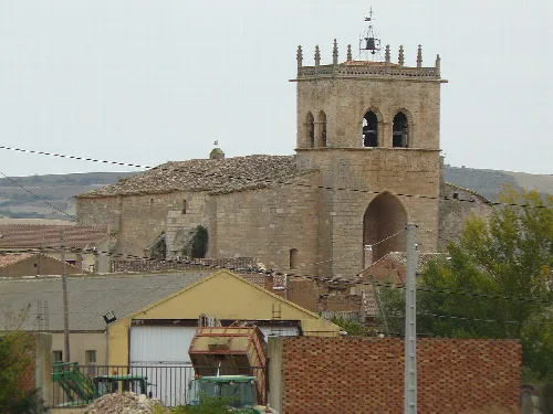 Stone church tower in Villegas, Burgos.