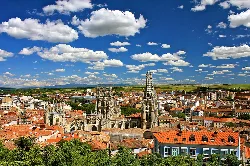 Panoramic view of Burgos with the cathedral and cloudy sky.