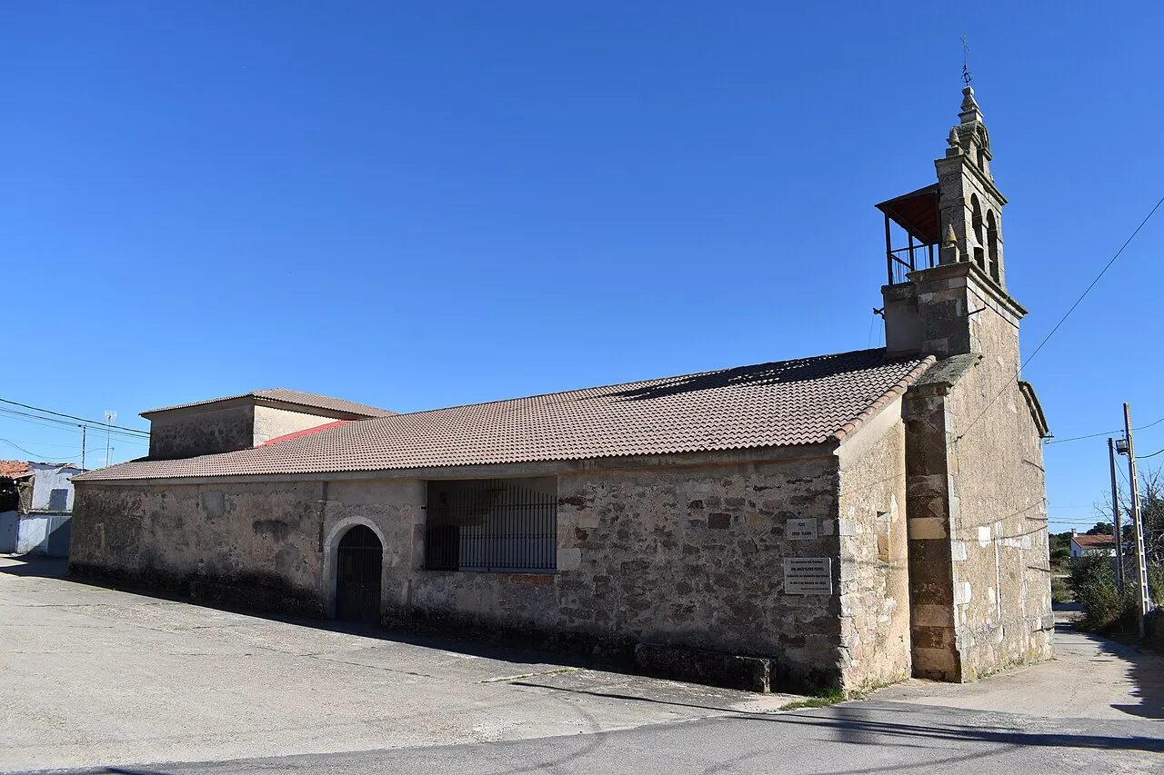 Stone church with bell tower in Fresno de Sayago.