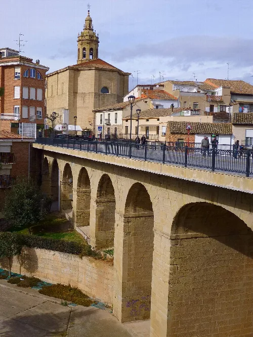 Stone bridge with arches in Cenicero, La Rioja, Spain.