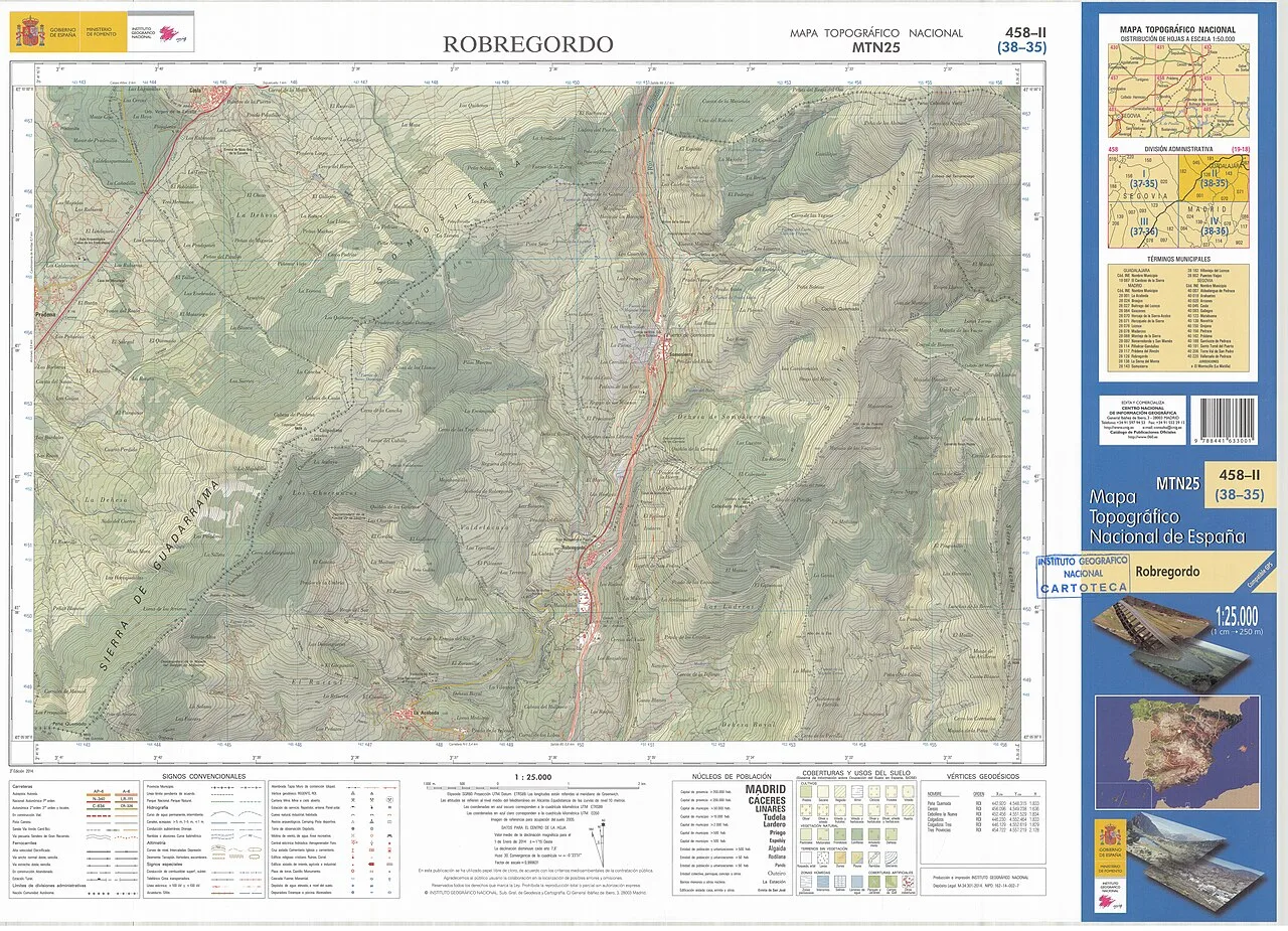 Mapa topográfico de Robregordo en Segovia, a escala 1:25000.